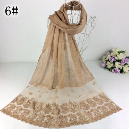 20pcs New Arrival Nice Floral Embroidery Lace With Pearls Scarf Muslim Hijab Long Women Cotton Shawls And Scarves