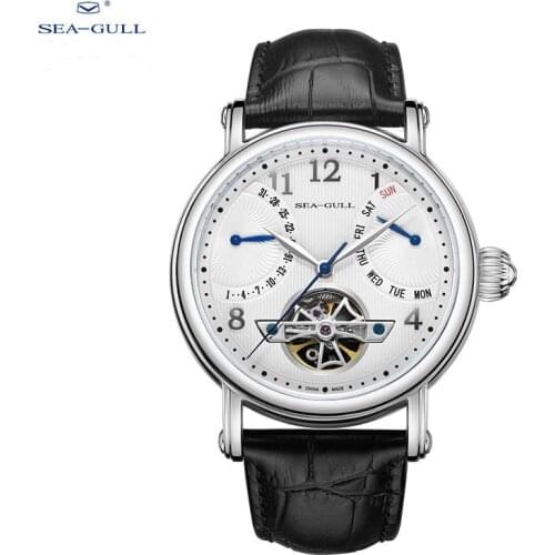 2021 Seagull Watch Mens Automatic Mechanical Watch Multi-Function Hollow Flywheel Waterproof Leather Watch 819.17.6123