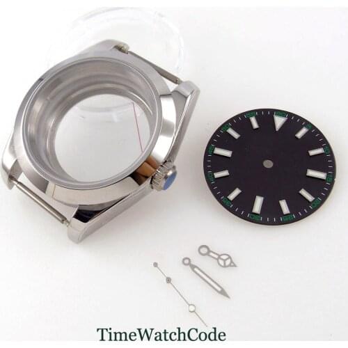 40mm polished watch case silver hands black dial fit for NH35A NH36A Miyota8215 821A ETA2836 stainless steel sapphire crystal