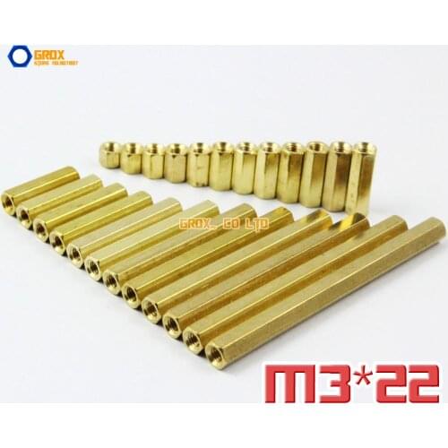50 Pieces Brass M3 x 22mm Female PCB Motherboard Standoff Spacer