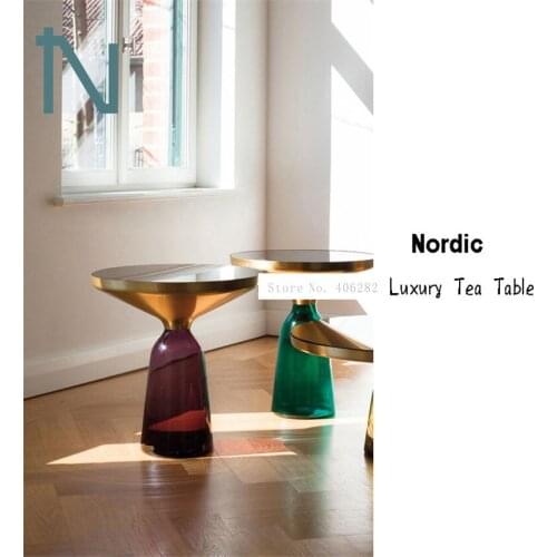 50cm Nordic Luxury Glass Tea Table Creativity Translucent Glass Bottle Leg Design Living Room Modern Round Tea Coffee Table S