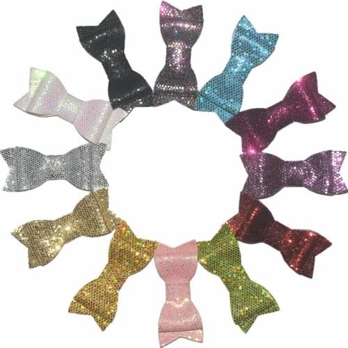 60pc/lot 2.8" Leather Glitter Hair Bow,Leather Glitter bow with Alligator clip Christmas Headwear 12 Color