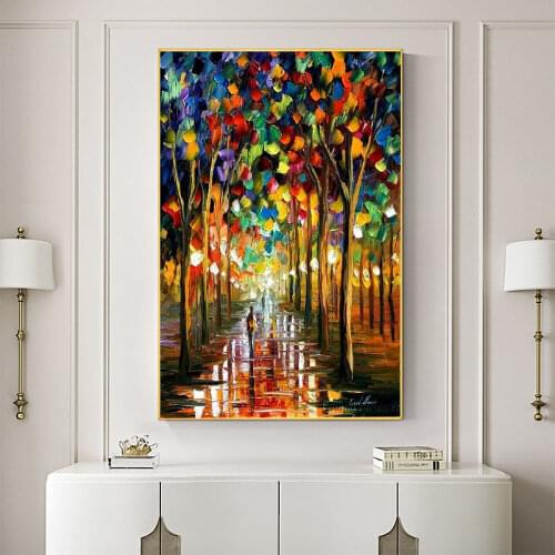 Afremov Rain Park Original Art Printed Water-Soluble Canvas 11CT Cross Stitch Complete Kit DIY Embroidery DMC Adults