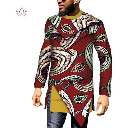 African Clothes Men Long Sleeve Patchwork Shirts Bazin Riche African Design Clothing Casual 100% Cotton Mens Top Shirts WYN889