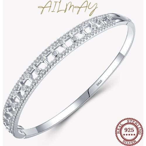 Ailmay New Arrivals Luxury Classic Sparkling CZ Bracelets Clear Cubic zirconia Bracelets For Women Fashion Anniversary Jewelry