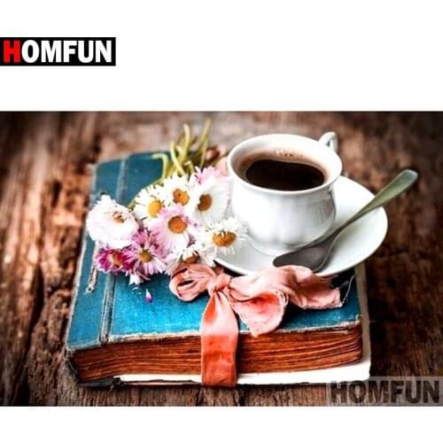 HOMFUN Full Square/Round Drill 5D DIY Diamond Painting "Flower book coffee" Embroidery Cross Stitch 3D Home Decor Gift A11033
