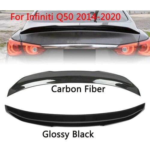Car Rear Trunk Boot Lip Spoiler Wing Lip For Infiniti Q50 2014 2016 2017 2018 2019 2020 Glossy Black Carbon Fiber Wing Spoiler