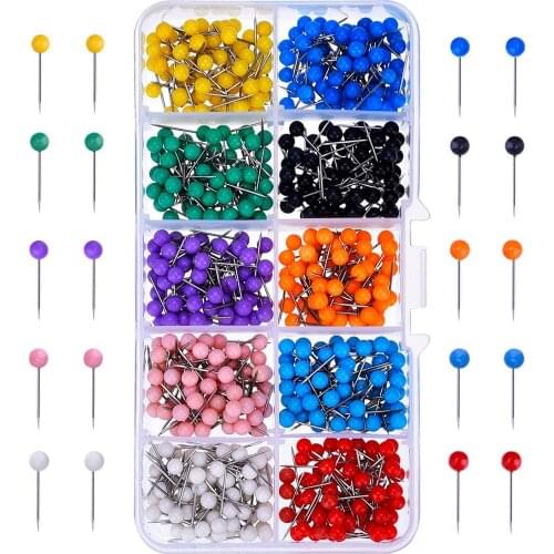 500 PCS/Set Map Tacks Push Pins Plastic Head with Steel Point, 4mm 11mm Cork Board Safety Colored Thumbtack Office School Supply