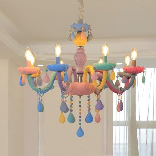 Makaron Color Crystal Chandelier Restaurant Lamp Bedroom Lamp Childrens Room American Girl Princess Home Decoration Lamp