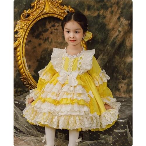Infant Baby Vestidos Yellow Dresses For Girl 2021 Casual Lace Stitching Party Princess Lolita Thick Dress Winter Original Design