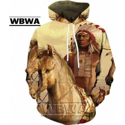 WBWA Horse Hoodie Men Animal Hoody Indian 3d Hoodies Anime Man Character Print Sweatshirt Long Mens Clothing Pullover Hooded New