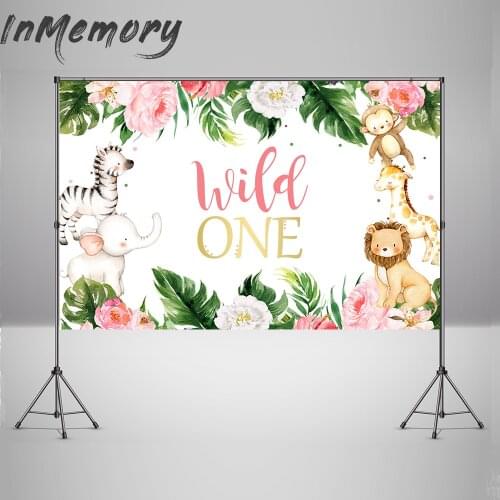 Photo Background Custom Wild one Photocall Cartoon Animals Jungle Safari Party Decoration Banner Baby Birthday Backdrop