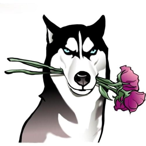 Fuzhen Boutique Decals Exterior Accessories Funny Car Stickers Husky with Flowers Dog Motorcycle Decal