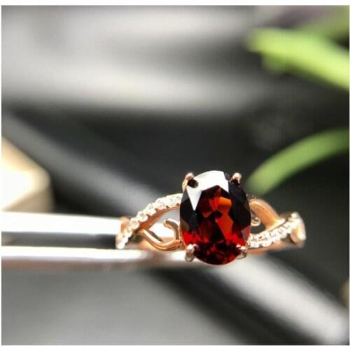 Garnet ring Free shipping Natural real red garnet 925 sterling silver Fine jewelry Gem 6*8mm