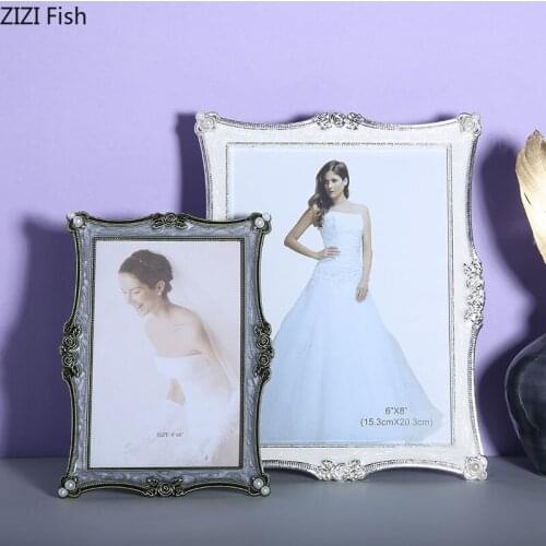 Imitation Pearl Decorative Mirrored Photo Frame Nightstand Desk Decoration Vintage Square Metal Picture Frames Wedding Gifts