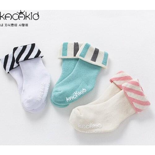 Kacakid 3 Pairs Thicker Winter Baby Socks Kids Non-slip Soft Stripe Cotton Socks For Kids Socks Children Boys Girls Ankle Socks