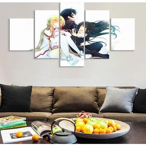 Canvas Painting 5 panel Sword Art Online Asuna Wall Art HD Print Poster Home Decor for Living Room Anime Modular Pictures