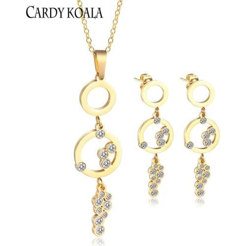 Stainless Steel Fashion White Crystal Jewelry Set Earring Necklace