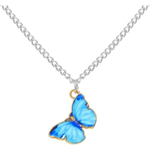 2020 Korean Blue Gradient Butterfly Necklace for Women Girls Butterfly Pendant Choker Necklaces Jewelry Gift