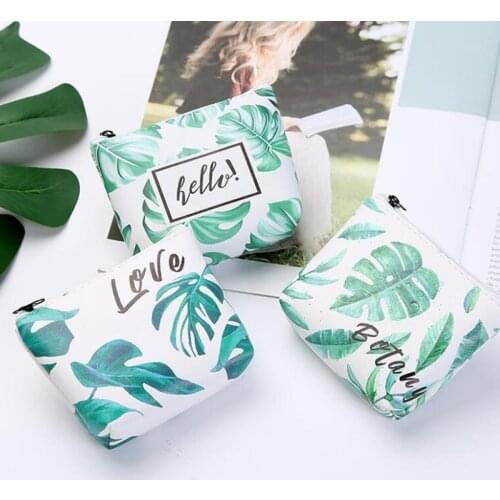 M341 Coin Purses Lovely Small Fresh Leaves Zero Wallet Key Buckle Bag