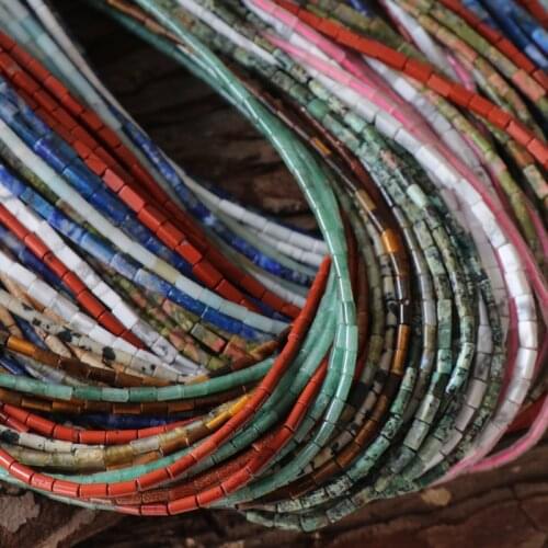 Natural Crystal Square Tube Square Column Stone 2x4mm Small Round Tube Cylindrical loose Beads DIY Beaded Jewelry Accessories