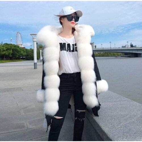 Maomaokong 2020 new women outwear thick warm real fox fur collar faux fur Liner long winter jacket