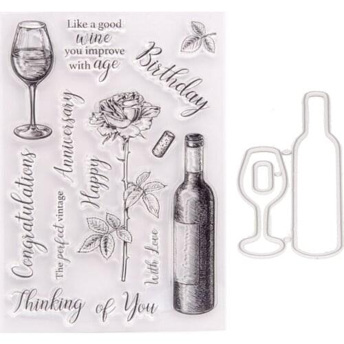 Red Wine Glasses Metal Cutting Dies DIY Scrapbooking Paper Photo Album Crafts Mould Punch Stencils Transparent Silicone Stamps
