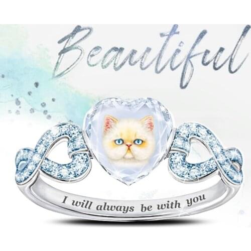 Trendy Rings for Women Aesthetic Rings for Teen Girls Vintage Crystal Jewelry Crystal Rings Cat Heart-Shaped Crystal Ring