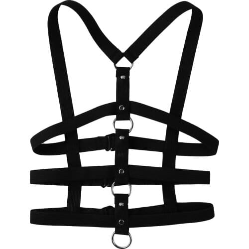 Men Club Bar Wear Haler sexy Male sling Chest Harness Belt Metal O-Ring Adjustable Shoulder Strap Stage Performance Costume