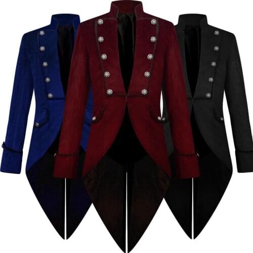 New Men Steampunk Tailcoat Jacket Velvet Gothic Victorian Long Coat High Quality