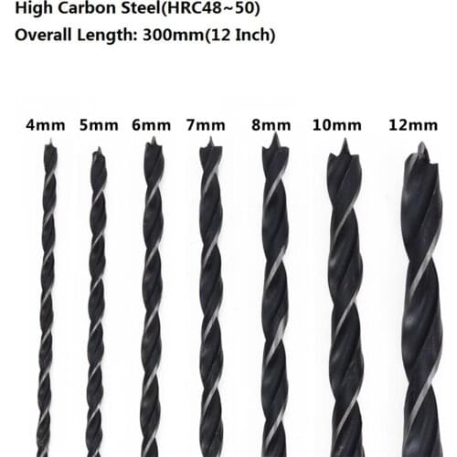 7pcs 4-12mm 300mm(12'') Extra Long Wood Drill Set High Carbon Steel Woodworking Hole Cutter Gun Drill Bit Twist Drill Bit