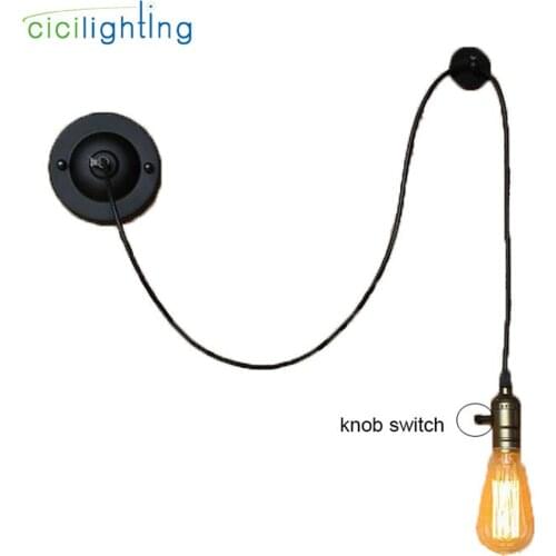 Art Design Black L150cm Adjustable Wall Lamps Retro DIY Decor Bedside Bedroom Brass Wall LLghts Knob Switch Stairs Wall Sconces