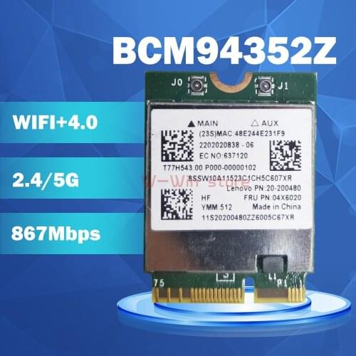 NEW BCM94352Z BCM94352 FRU:04X6020 NGFF 867Mbps 802.11AC Bluetooth 4.0 Wlan Card for IBM Y50-70-80/Y70-70-80 YOGA2