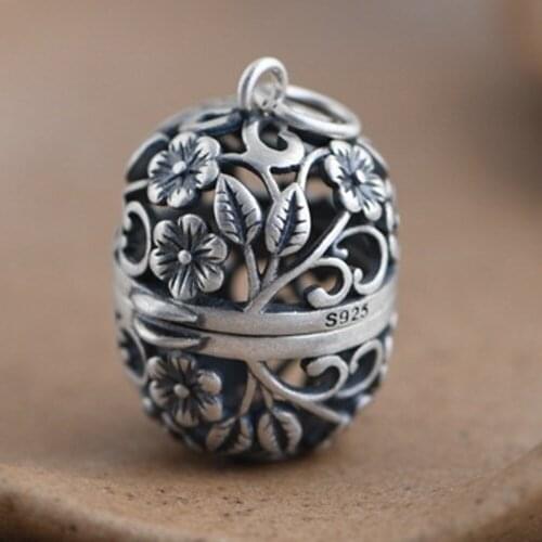 BOCAI New real pure S925 silver retro engraved plum blossom openable sachet charm fashionable literary woman pendant