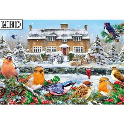 NEW 5d diy diamond painting cross stitch kit bird snow house full square round 3D diamond mosaic decoration gift
