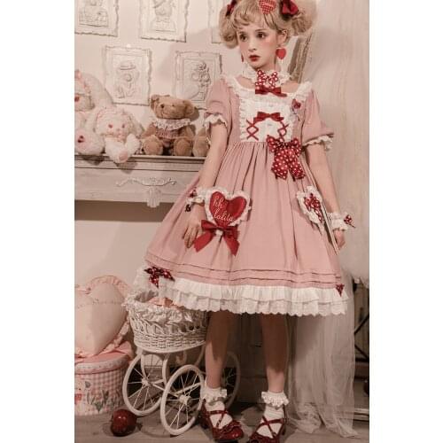 Original Design Lolita Girl Pink & Sky Blue Short Sleeve Summer Dress Womens Kawaii Cute Party One Piece