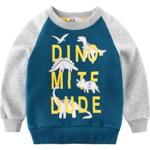 3 4 5 6 7 8 9 Years Old Children Boy Long Sleeve Round Collar Sweatshirt Autumn Spring New Dinosaur Printed T Shirt Boys Clothes