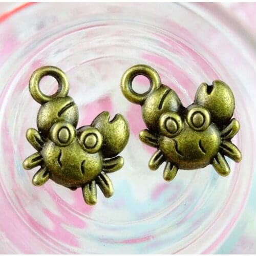 100pcs 12x11.5mm Vintage Crab Pendants Charm For Jewelry Making Antique Bronze Color Crab Pendants Charm