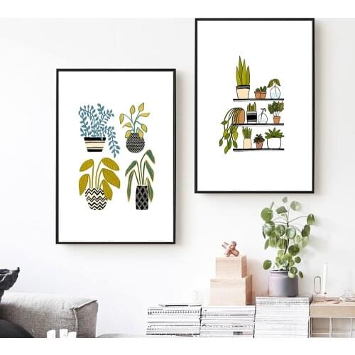 Simple Shelves Houseplants Poster Green Potted Plants Decorative Picture Modern Wall Art Paintings for Living Room Home Decor