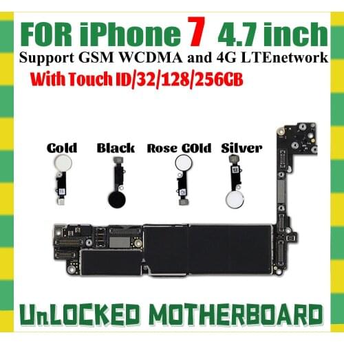 Unlocked Motherboard For iPhone 7 4.7 inch Touch ID Mainboard with Full Chips Logic Mother Board Remove boards