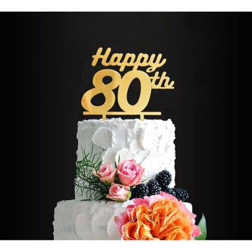 Happy 80th Cake Topper Acrylic Birthday Party Favors Decorations Supplies （80th Mirror Gold