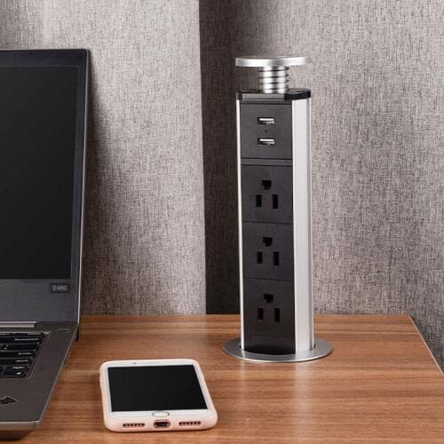 KEKA US Standard Plug Socket Pull up 2/3/4/5 Power Socket 2 USB Charging Port Kitchen Desktop Socket Retractable Socket