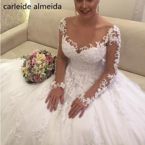 Vestido de noiva Long Sleeves Vintage Wedding Dress Bridal Gowns Lace Appliques Abiti da sposa 2018 Robe de mariage