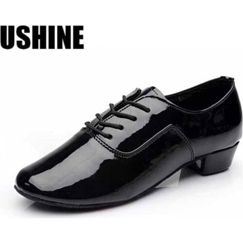 USHINE EU29-45 702 Black White Golden Silver Tango Salsa Latin Dance Shoes For Boy Kids Men