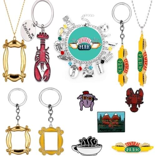 TV show Friends Keychain Necklace Central Perk Coffee Time Photo Frame Key Chain For Best friend Car Keyring llavero Jewelry Gif