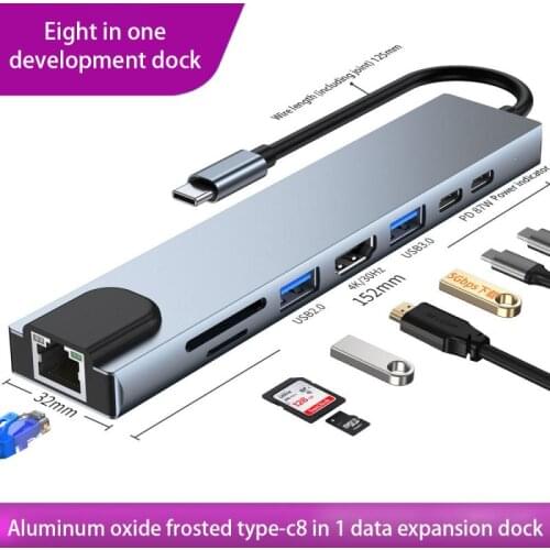 USB Type-C 3.1 to 4K HDMI-compatible RJ45 USB SD and TF Card Reader PD Fast Charge 8 in 1 or 5 in 1 Dock for MacBook Air Pro PC