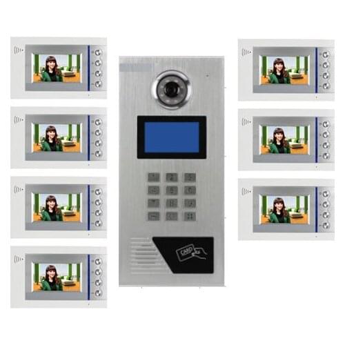 XinSiLu Building Home security Video Intercom System 4.3" LCD Video Door Phone IR Home Video Doorbell For 7-Apartments 1 Doors