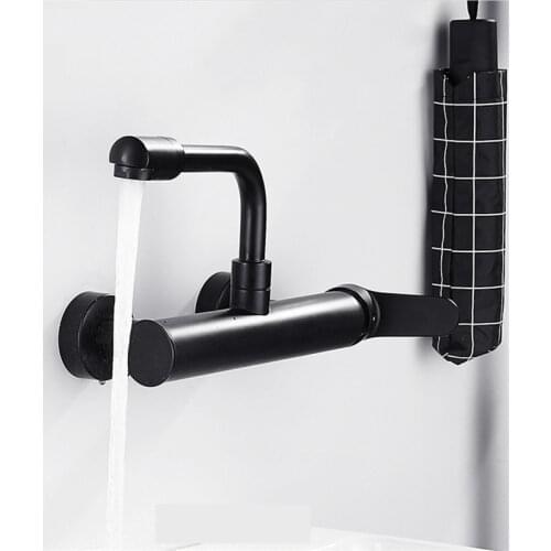 WZLY Kitchen Faucets Chrome Brass 360 Rotate Wall Mounted Dual Hole Single handle Bathroom Faucet Cold Hot Water Sink Mixer Taps