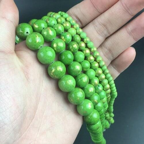 Green Plated Gold Jades Stone Beads Round Loose Spacer Beads For Jewelry Making DIY Bracelet Accessories 15''Inch 4/6/8/10/12mm