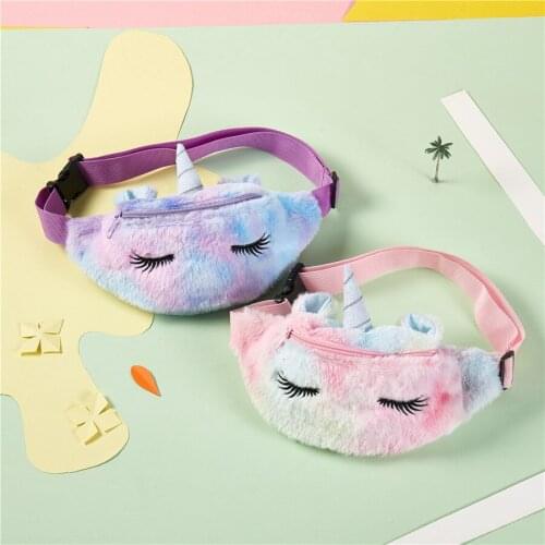 Women Flannel Waist Pack Unicorn Eyelash Shoulder Belt Bag Girl Fanny Phone Bag Lovely Kids Messenger Bag Travel Chest Bag Pouch
